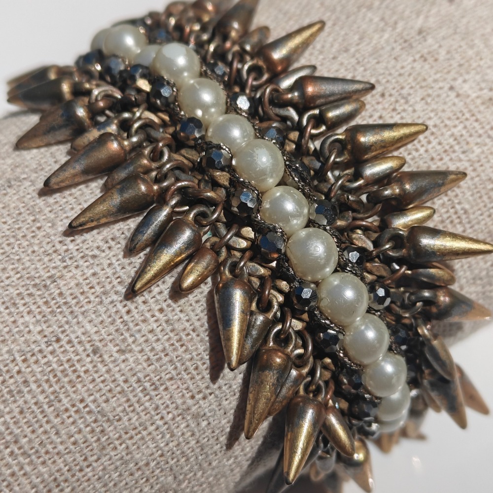 Stella & Dot Renegade Cluster Bracelet Gold Spike Pearl Bead Edgy Boho Statement